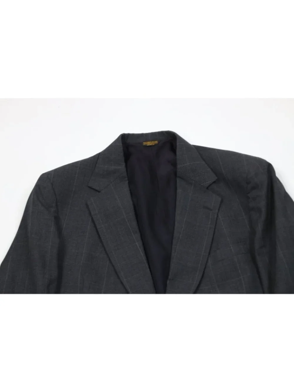 Vintage 70s Mens 46R 2 Piece Wool Suit Wide Leg Gray Plaid Suspenders 34x29 USA